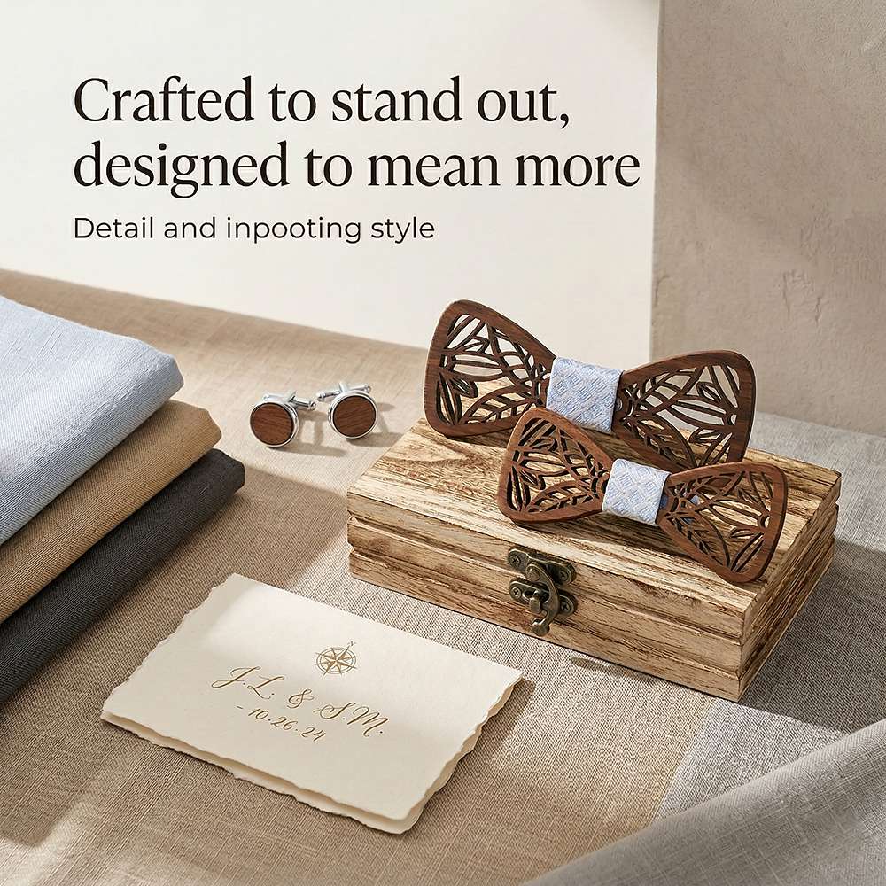 M448 M448  Leaf Cutout Bow Tie Set, Walnut — view 8