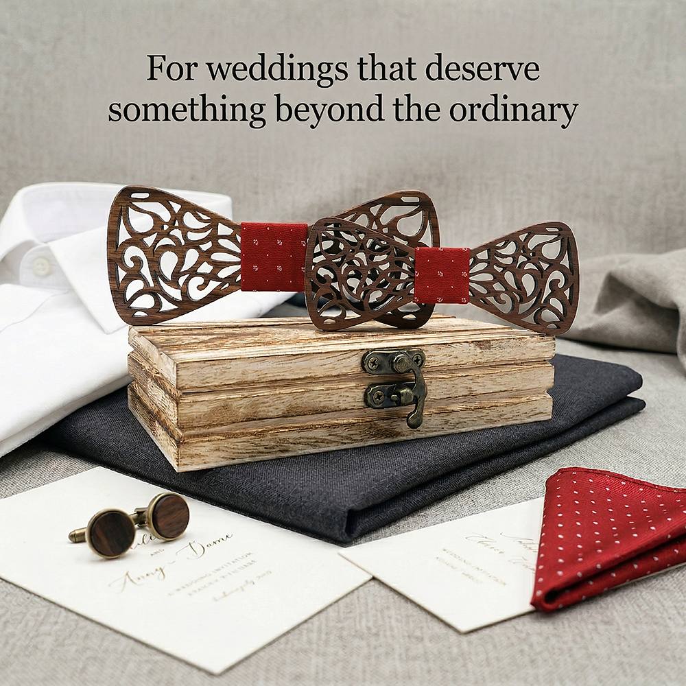 M449 M449  Paisley Scroll Cutout Bow Tie Set, Walnut — view 9