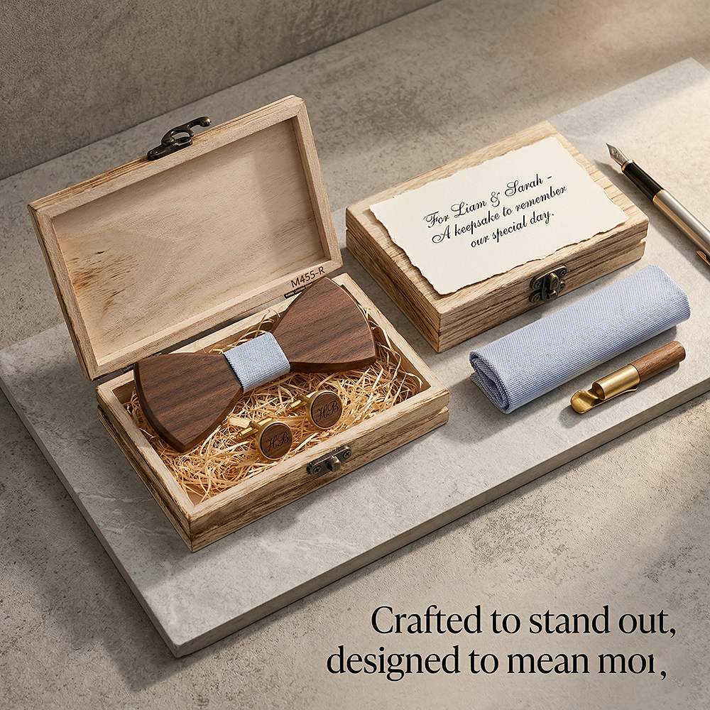 M455 M455  Solid Bow Tie with Gift Box, Zebrawood — view 11