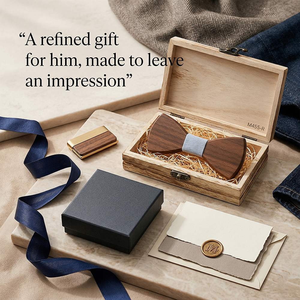 M455 M455  Solid Bow Tie with Gift Box, Zebrawood — view 3