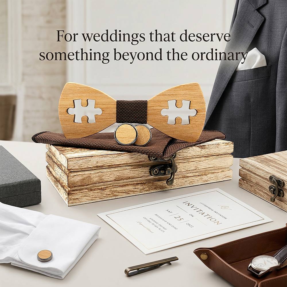 M457 M457  Puzzle Piece Cutout Bow Tie Set, Walnut — view 2
