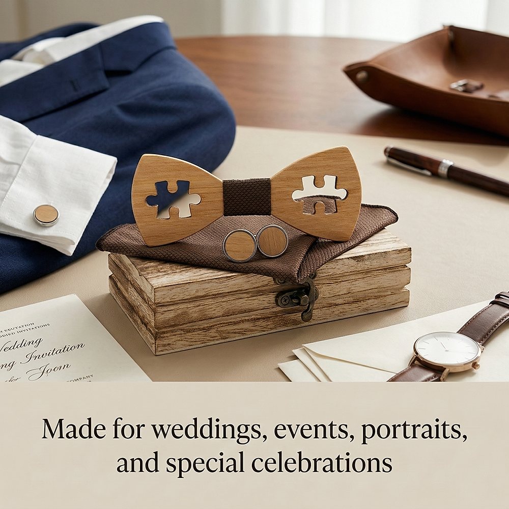 M457 M457  Puzzle Piece Cutout Bow Tie Set, Walnut — view 4