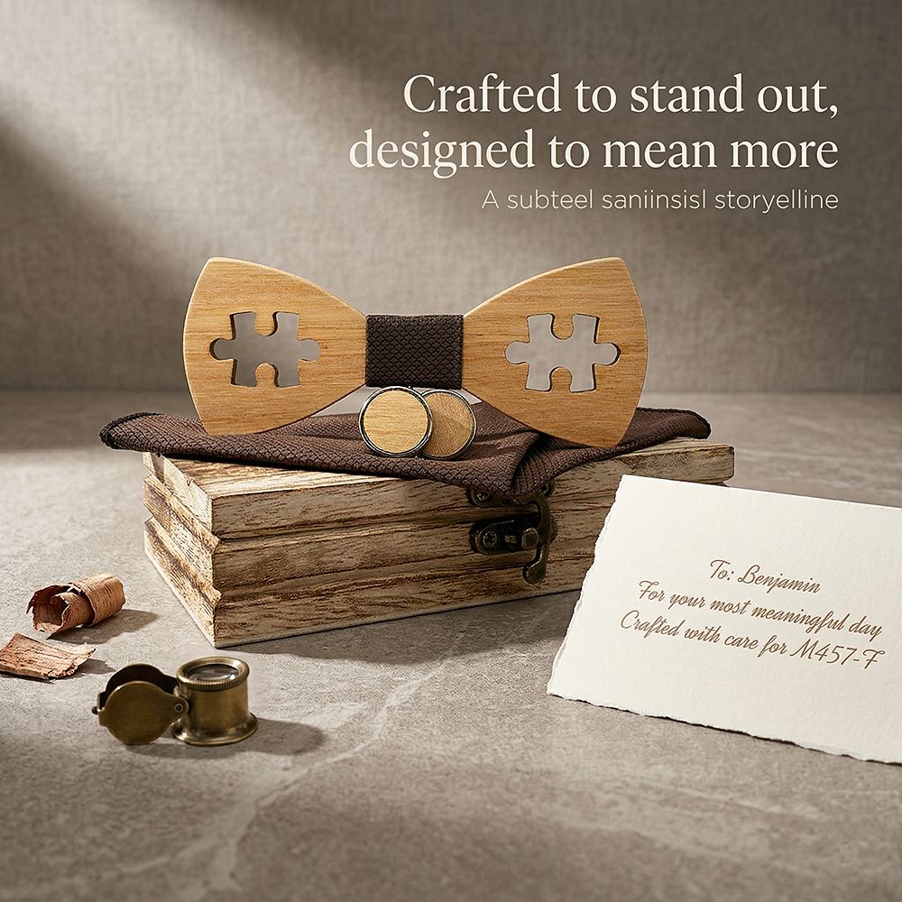 M457 M457  Puzzle Piece Cutout Bow Tie Set, Walnut — view 7