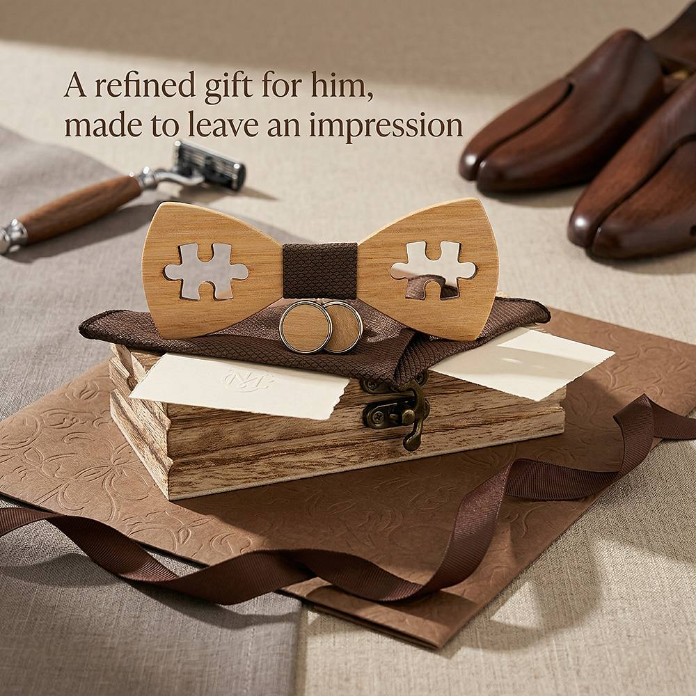 M457 M457  Puzzle Piece Cutout Bow Tie Set, Walnut — view 9