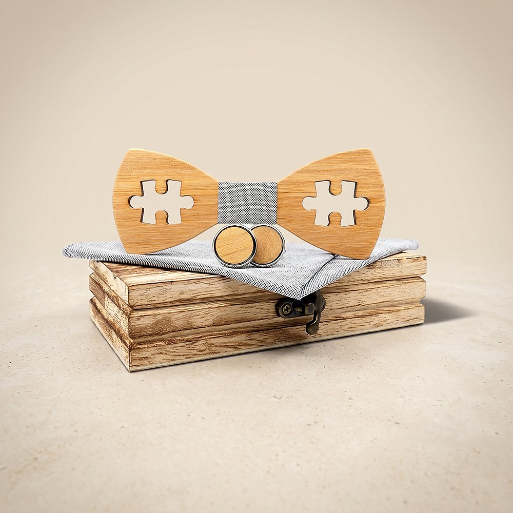 M457 M457  Puzzle Piece Cutout Bow Tie Set, Walnut — colour C4
