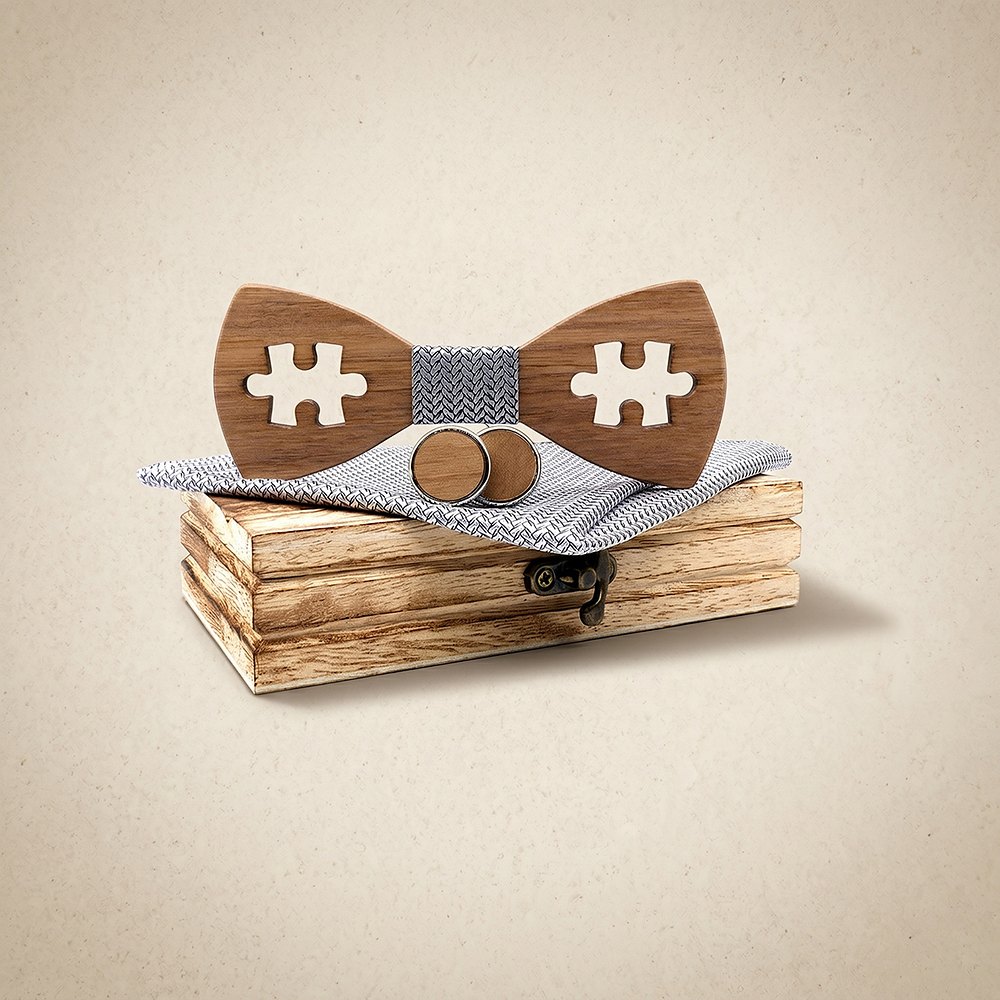 M457 M457  Puzzle Piece Cutout Bow Tie Set, Walnut — colour C5
