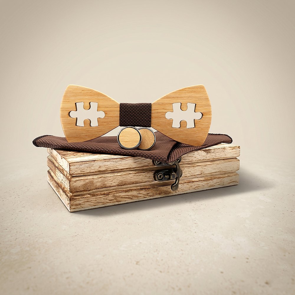M457 M457  Puzzle Piece Cutout Bow Tie Set, Walnut — colour C6