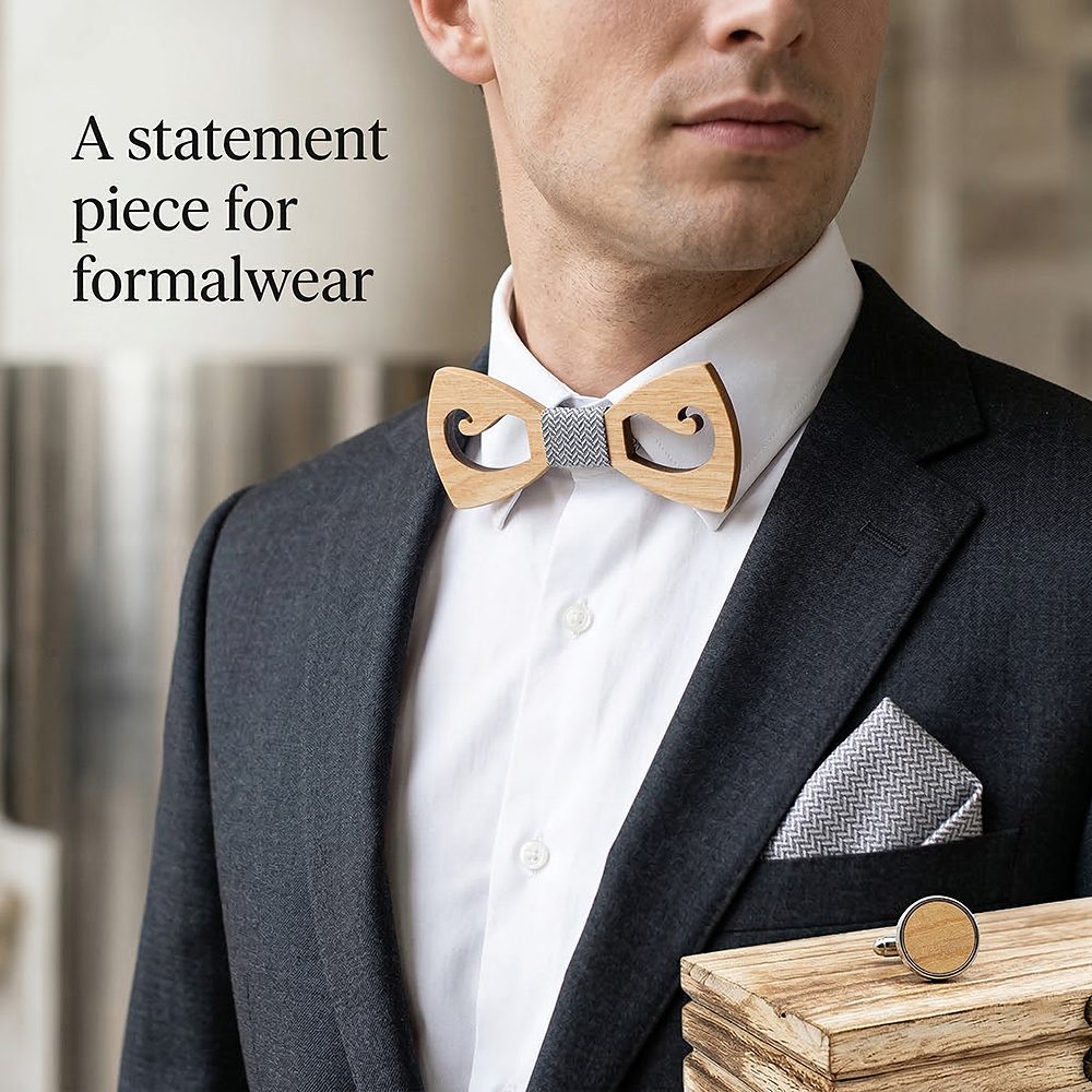 M463  Mustache Cutout Bow Tie Set, Maple