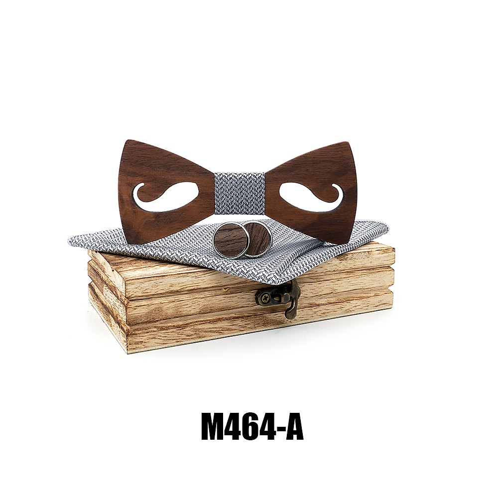 M464  Mustache and Glasses Cutout Bow Tie Set, Walnut