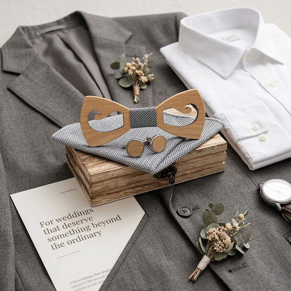 M464 M464  Mustache and Glasses Cutout Bow Tie Set, Walnut — view 11