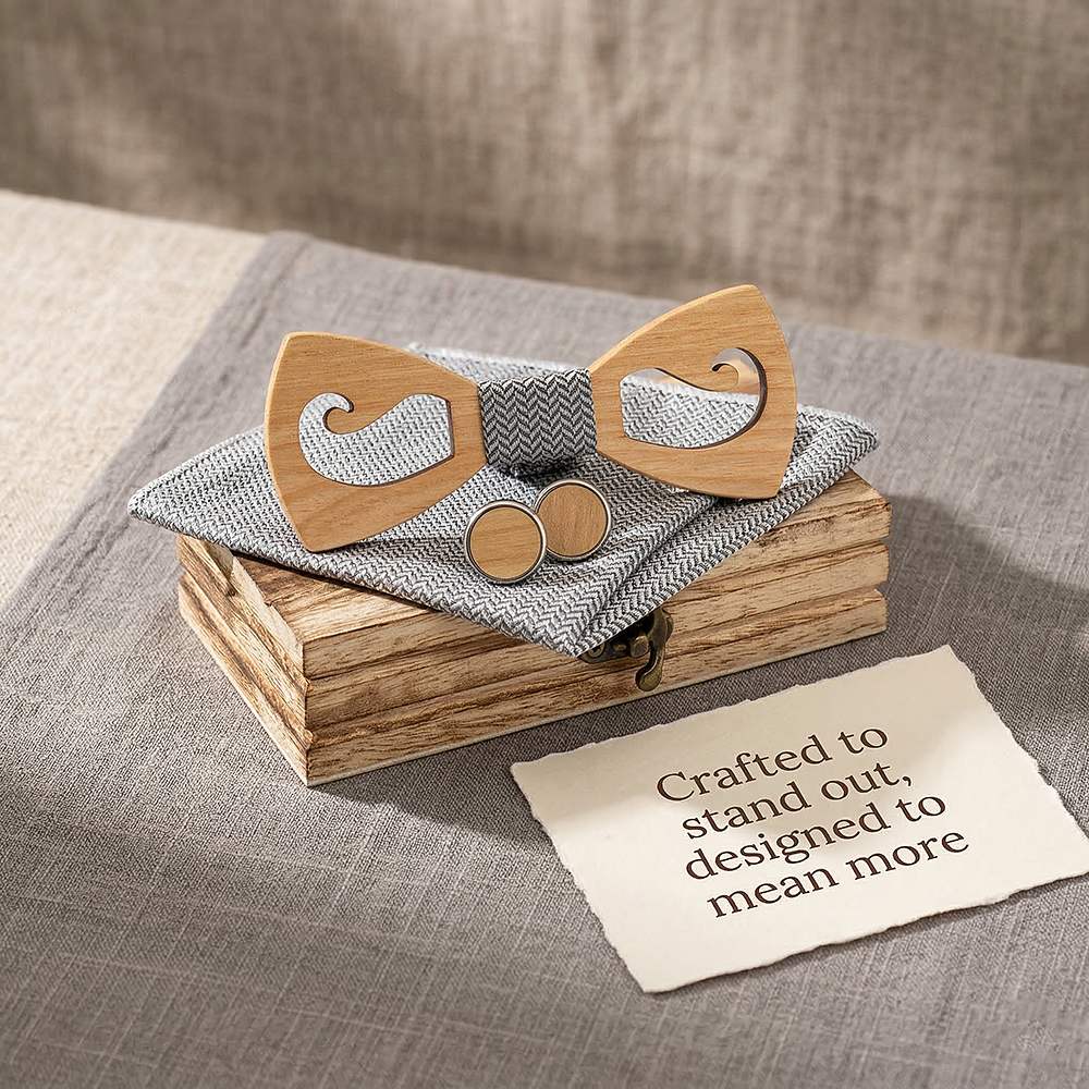 M464 M464  Mustache and Glasses Cutout Bow Tie Set, Walnut — view 3