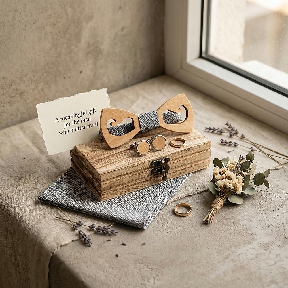 M464 M464  Mustache and Glasses Cutout Bow Tie Set, Walnut — view 6