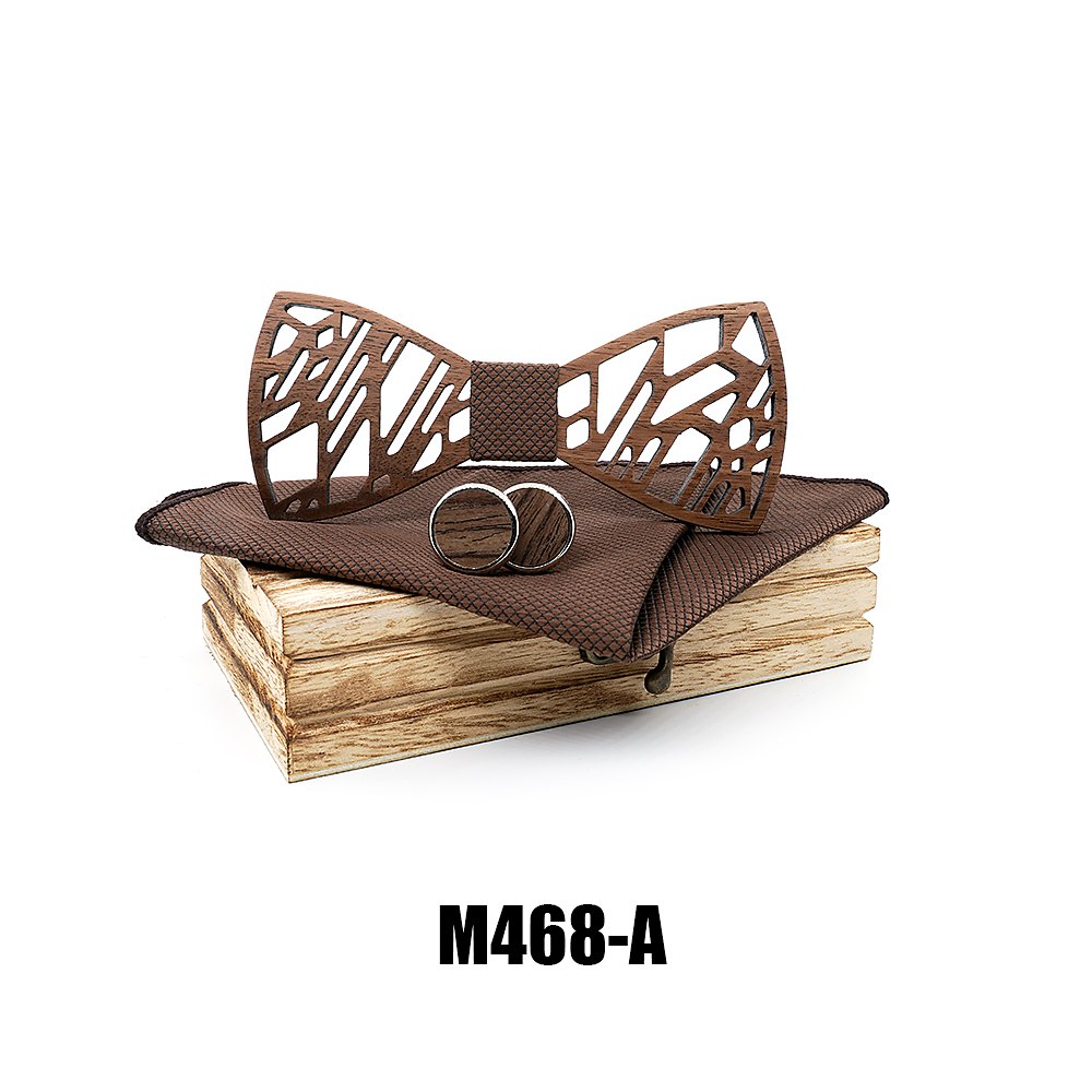 M468  Tree Branch Cutout Bow Tie Set, Walnut