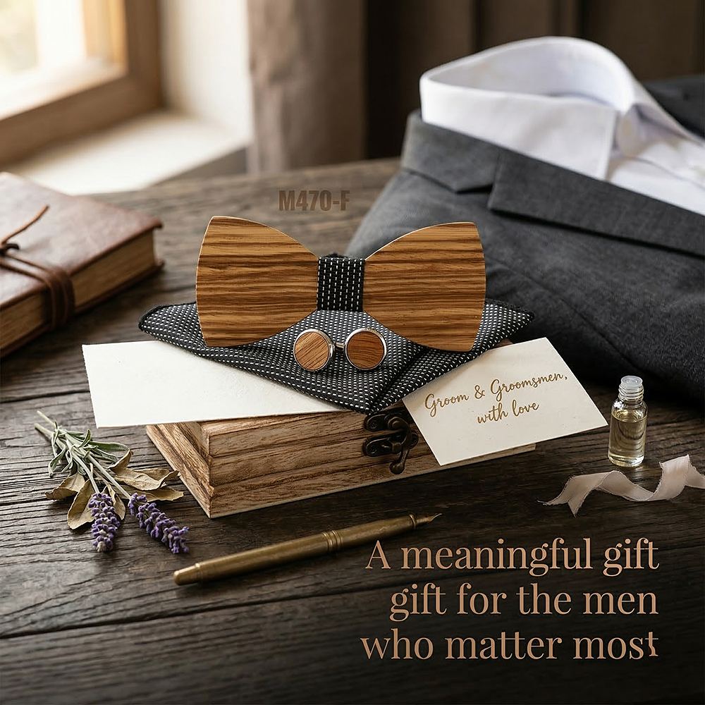 M470 M470  Solid Bow Tie Set, Zebrawood — view 8
