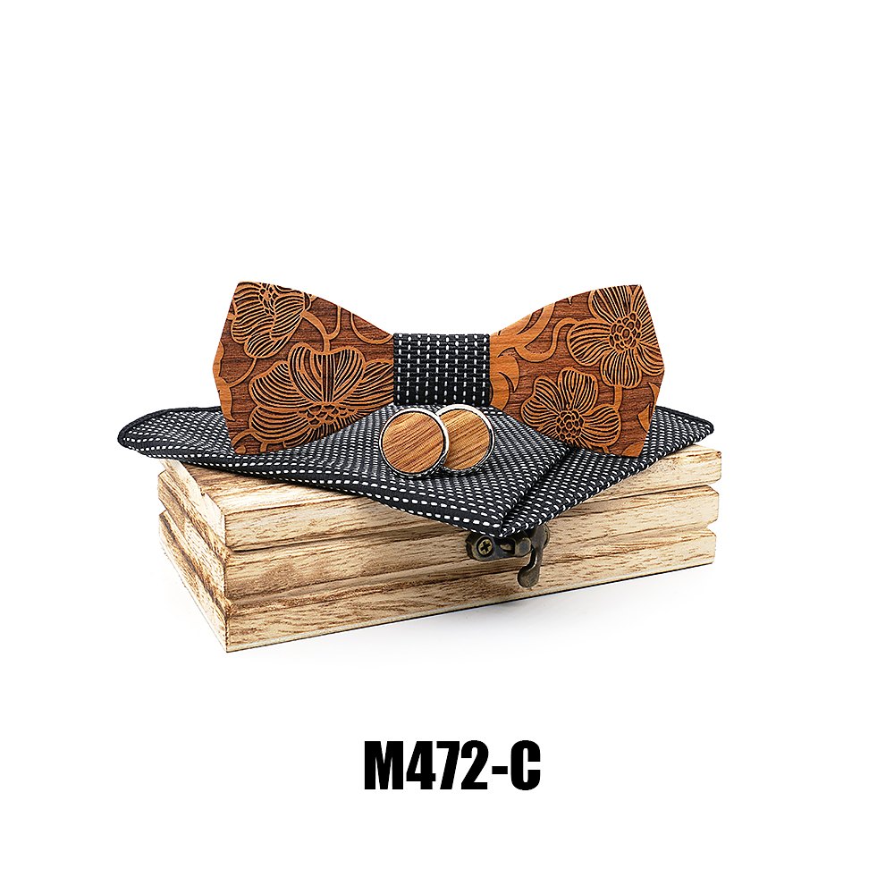 M472 M472  Engraved Paisley Bow Tie Set, Walnut — view 3