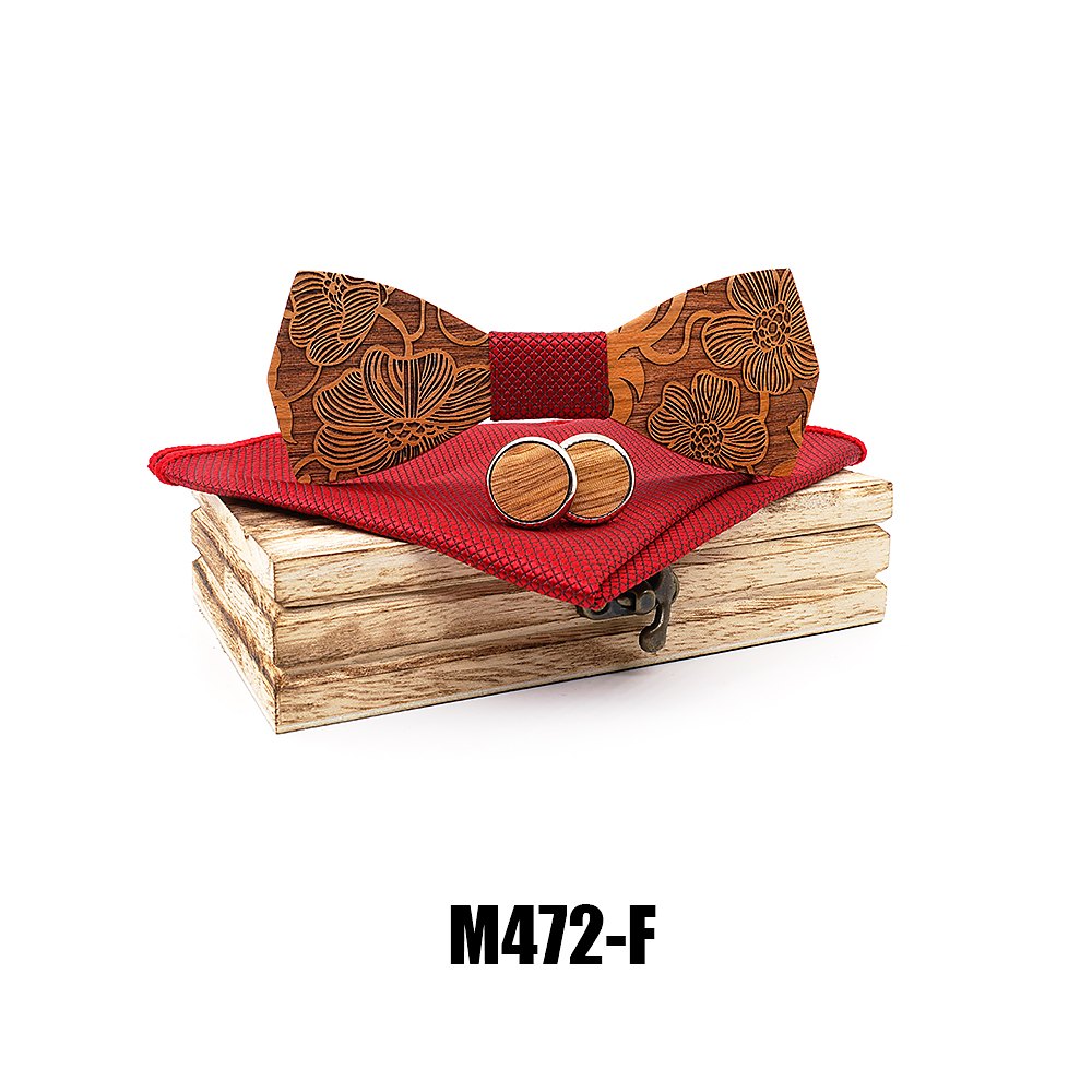 M472 M472  Engraved Paisley Bow Tie Set, Walnut — view 6