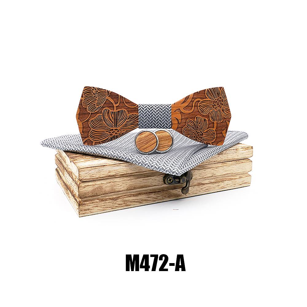 M472 M472  Engraved Paisley Bow Tie Set, Walnut — colour A
