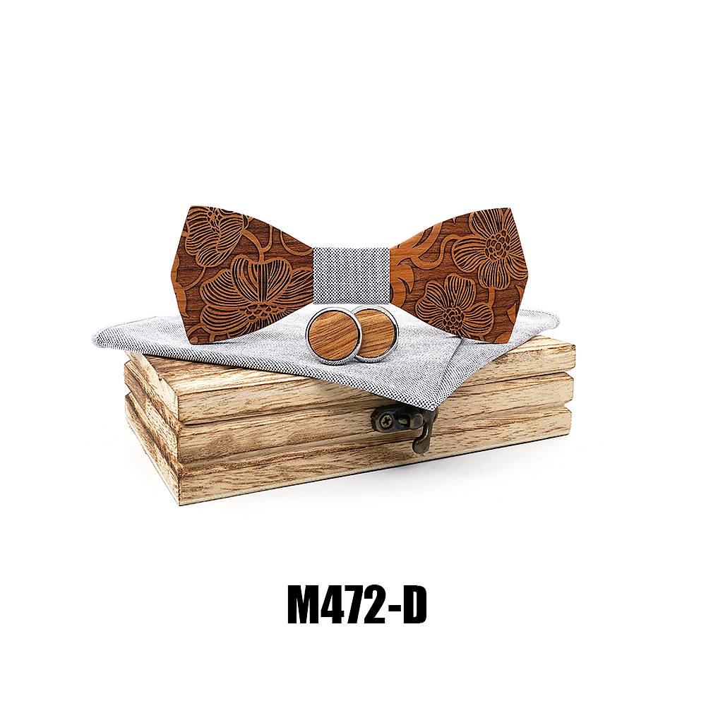 M472 M472  Engraved Paisley Bow Tie Set, Walnut — colour D