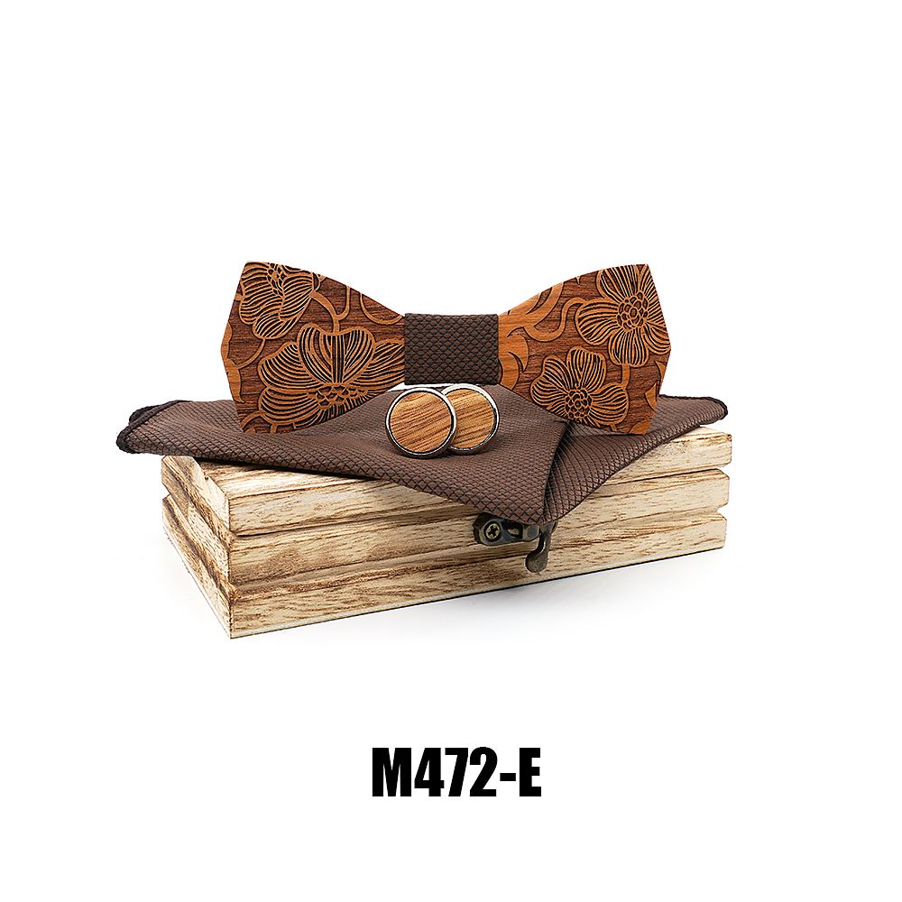 M472 M472  Engraved Paisley Bow Tie Set, Walnut — colour E