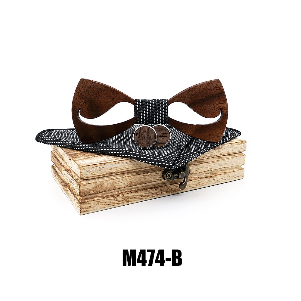 M474 M474  Notched Solid Bow Tie Set, Walnut — view 2