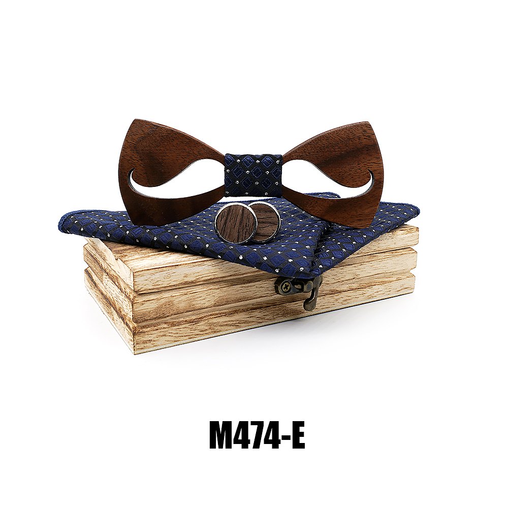 M474 M474  Notched Solid Bow Tie Set, Walnut — view 5