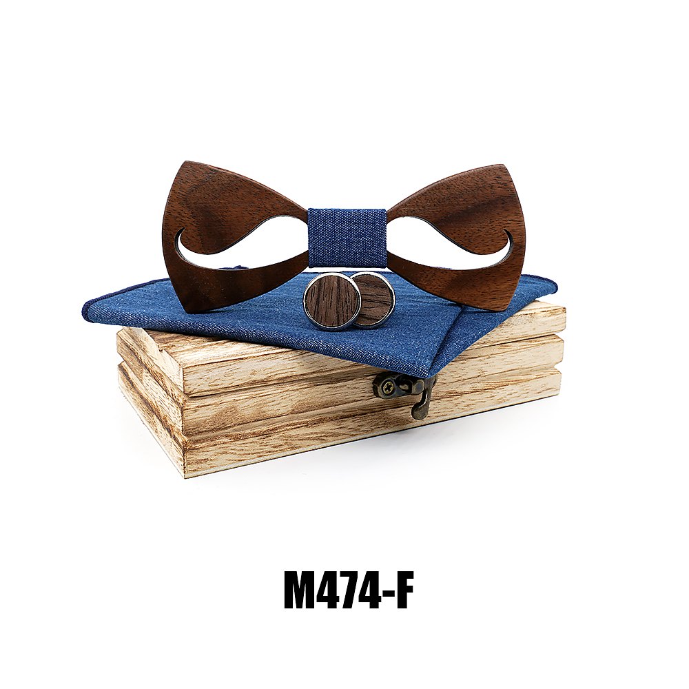 M474 M474  Notched Solid Bow Tie Set, Walnut — view 6