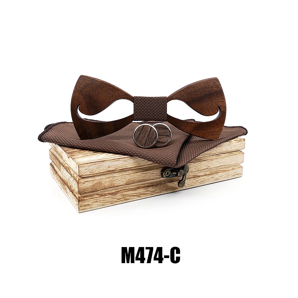 M474 M474  Notched Solid Bow Tie Set, Walnut — colour C