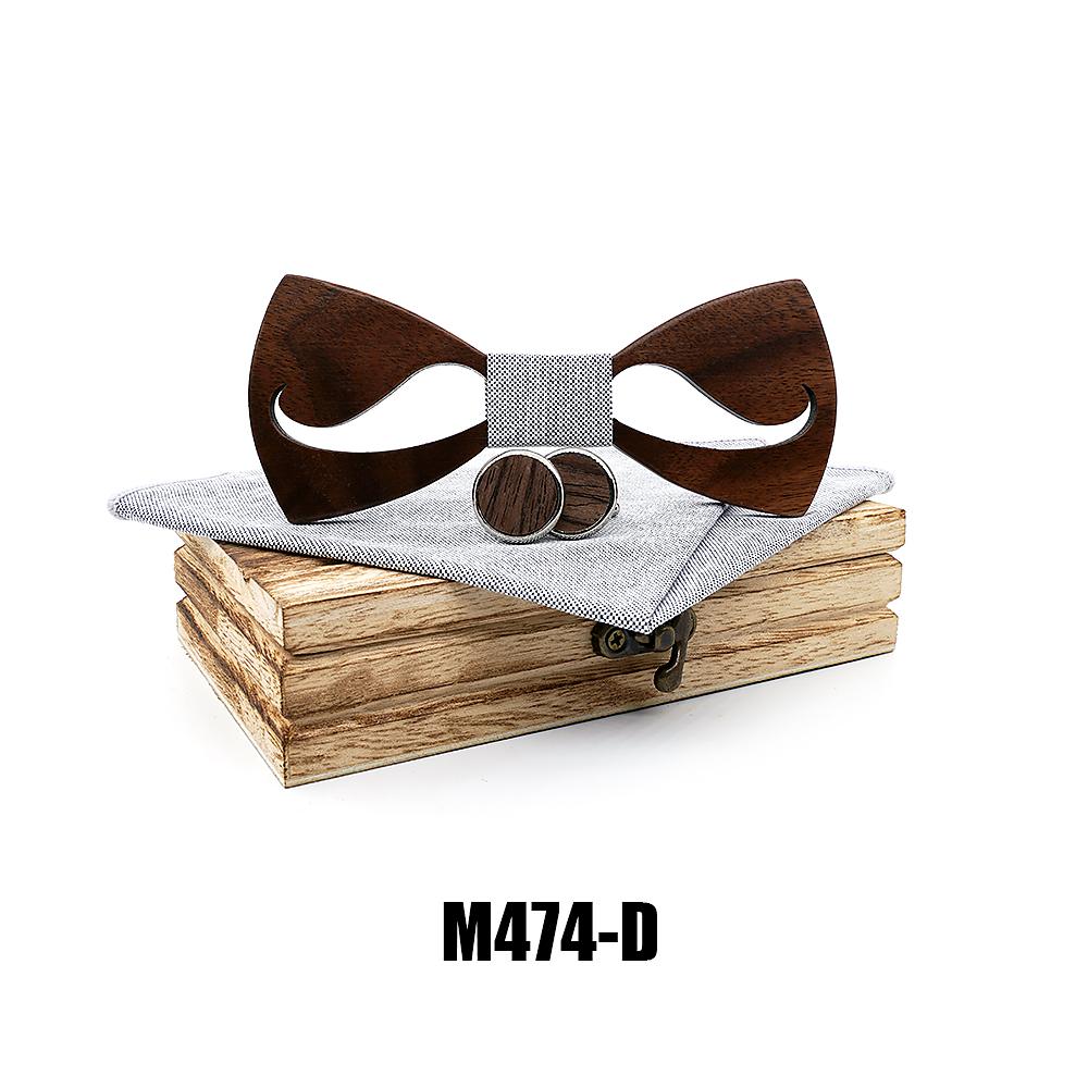 M474 M474  Notched Solid Bow Tie Set, Walnut — colour D