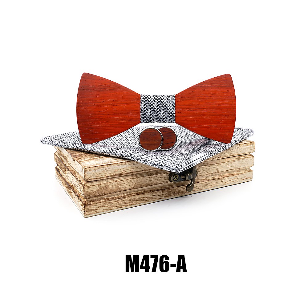 M476  Classic Solid Bow Tie Set, Red Sandalwood