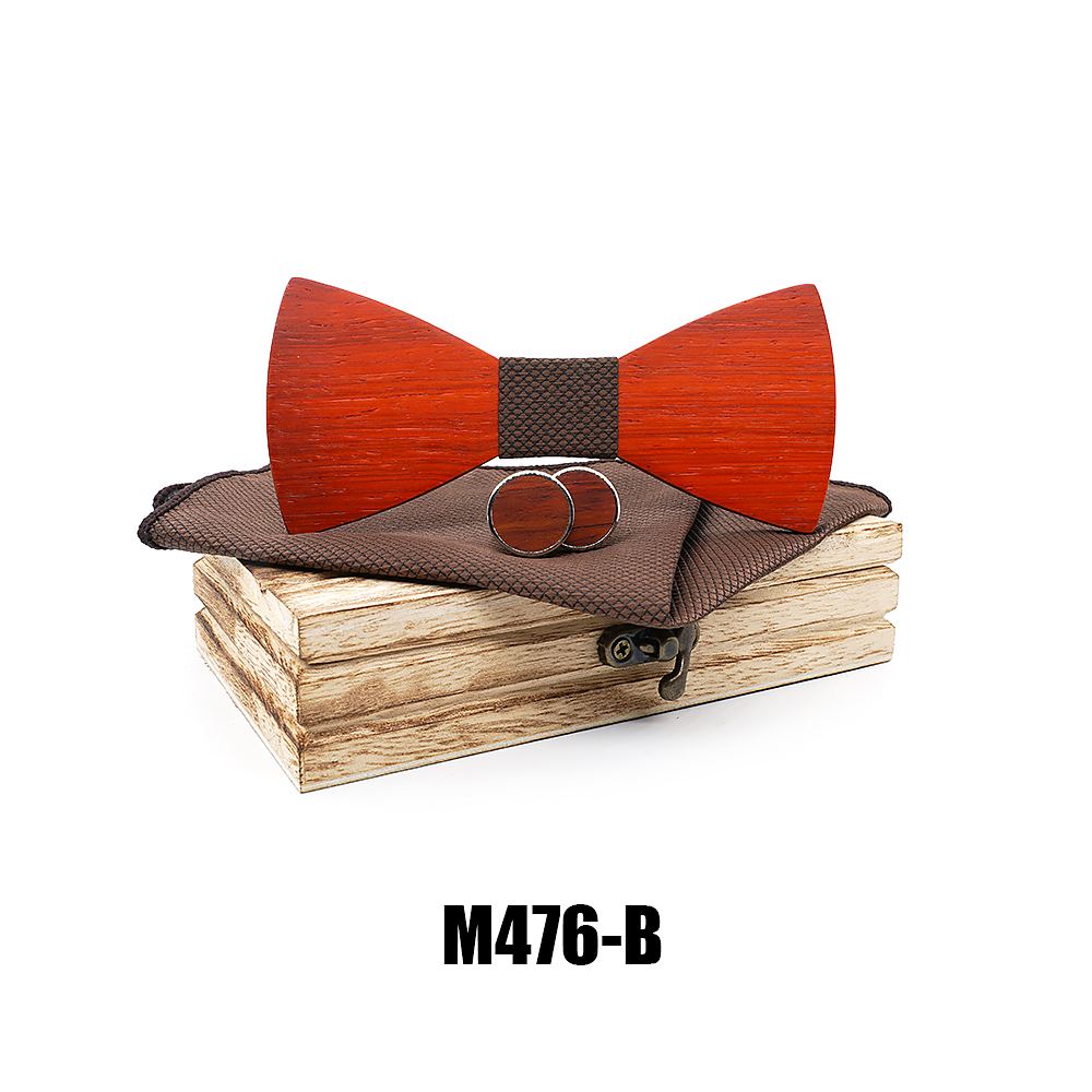 M476 M476  Classic Solid Bow Tie Set, Red Sandalwood — colour B