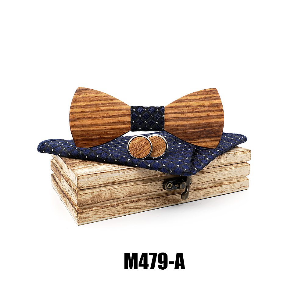 M479  Striped Grain Solid Bow Tie Set, Zebrawood