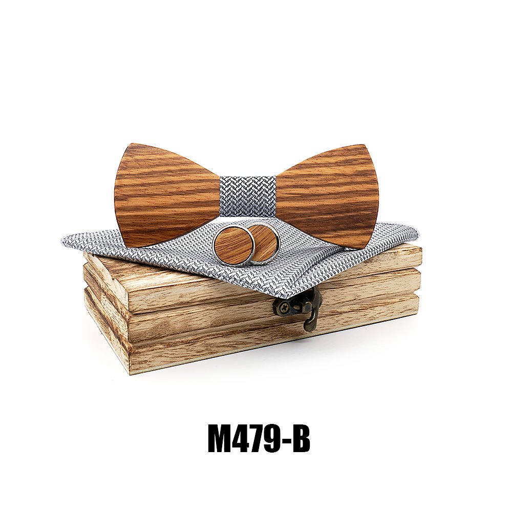 M479 M479  Striped Grain Solid Bow Tie Set, Zebrawood — view 2