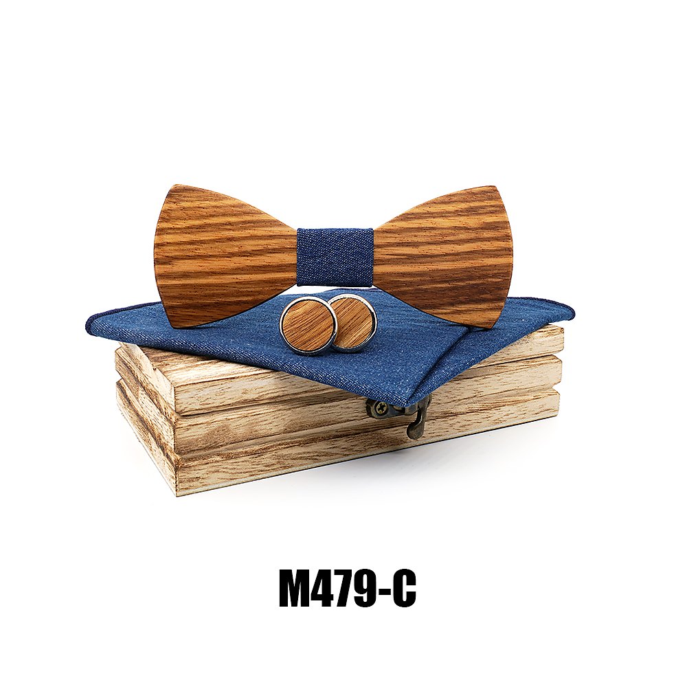 M479 M479  Striped Grain Solid Bow Tie Set, Zebrawood — view 3