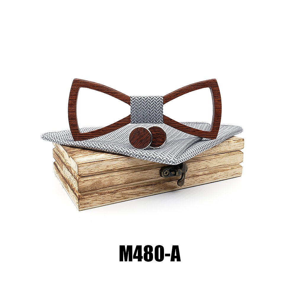 M480  Perforated Dot Cutout Bow Tie Set, Walnut