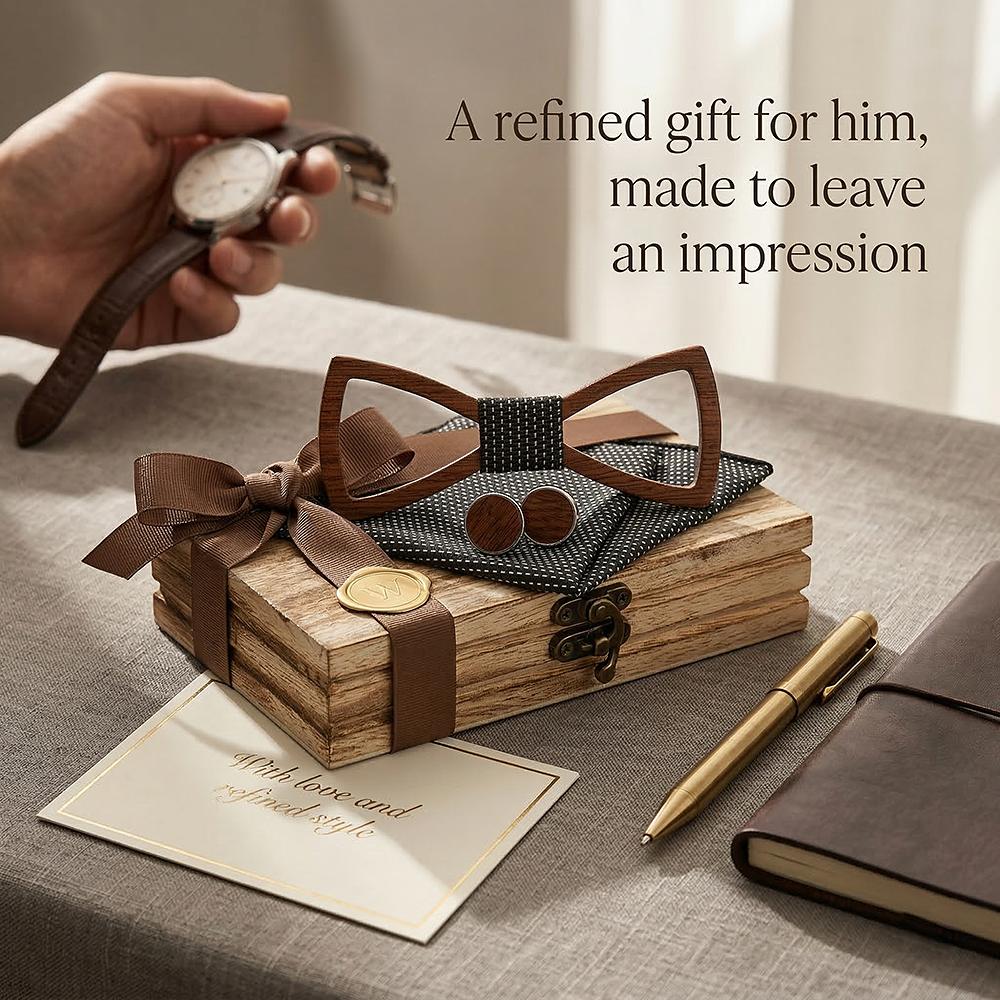 M480 M480  Perforated Dot Cutout Bow Tie Set, Walnut — view 10