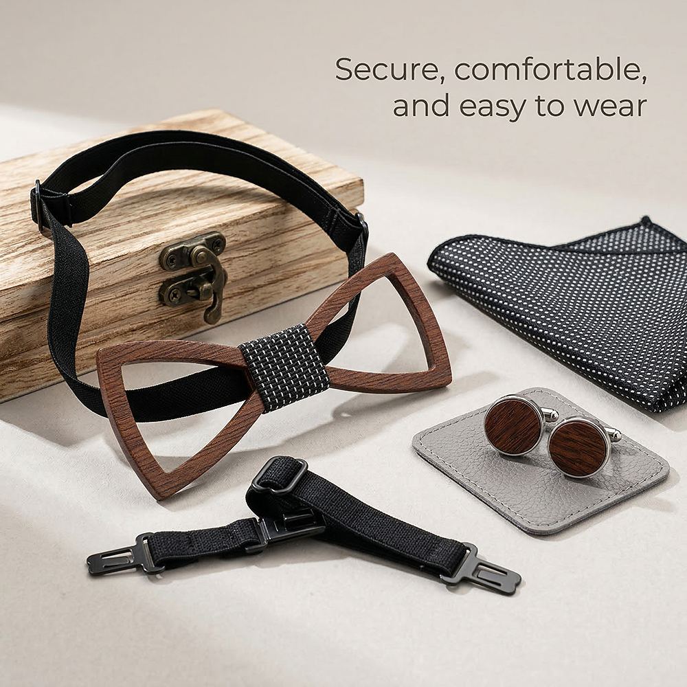 M480 M480  Perforated Dot Cutout Bow Tie Set, Walnut — view 2