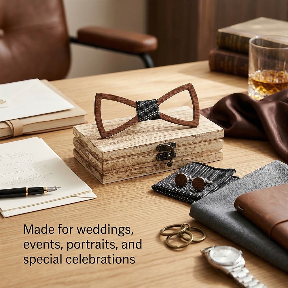 M480 M480  Perforated Dot Cutout Bow Tie Set, Walnut — view 5