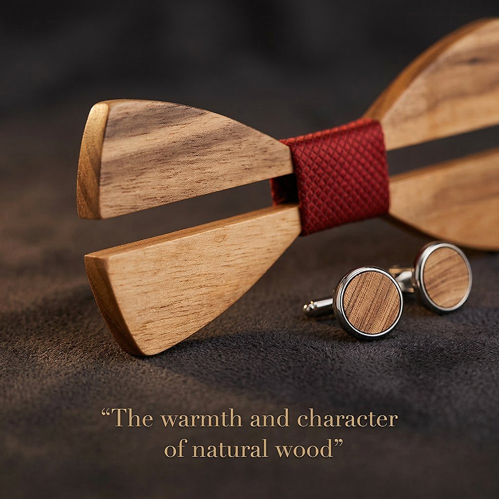 M481 M481  Two-Tone Solid Bow Tie Set, Zebrawood — view 5