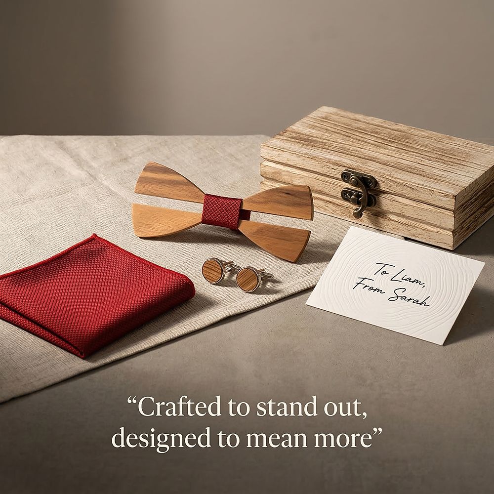 M481 M481  Two-Tone Solid Bow Tie Set, Zebrawood — view 8