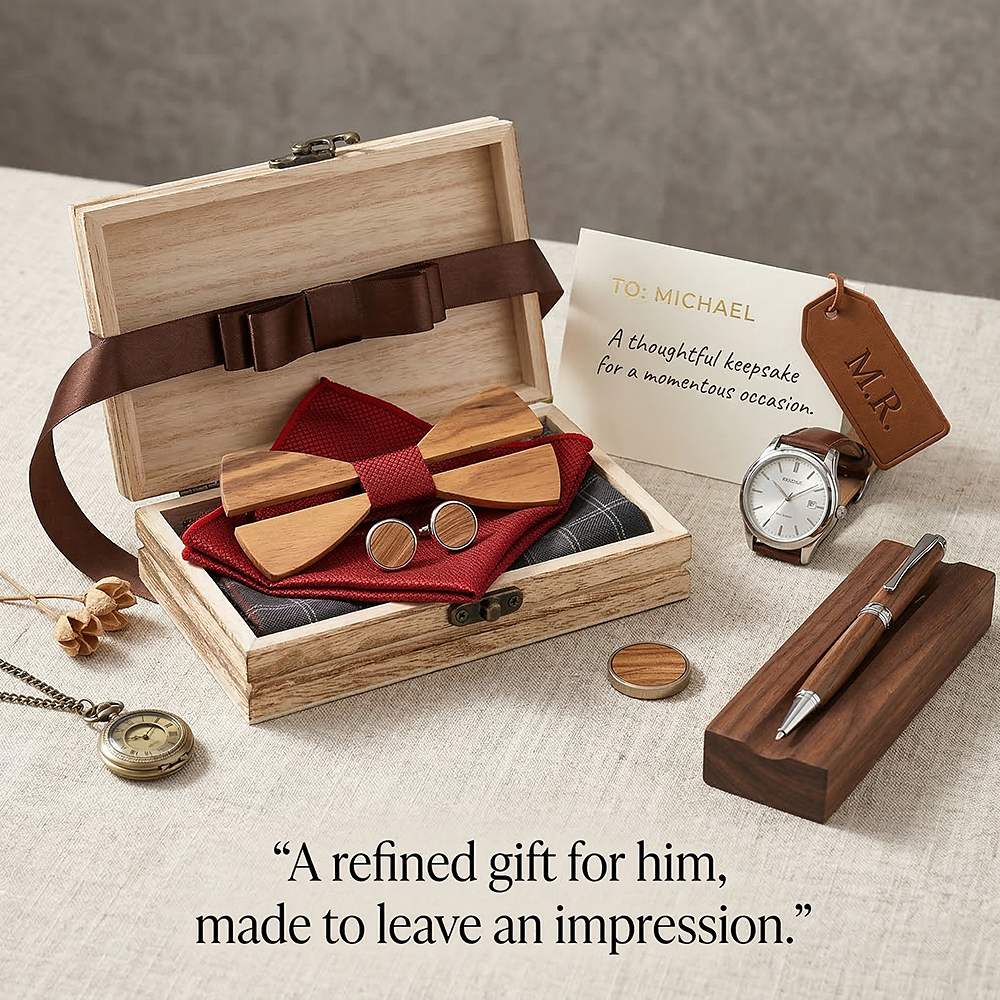 M481 M481  Two-Tone Solid Bow Tie Set, Zebrawood — view 10
