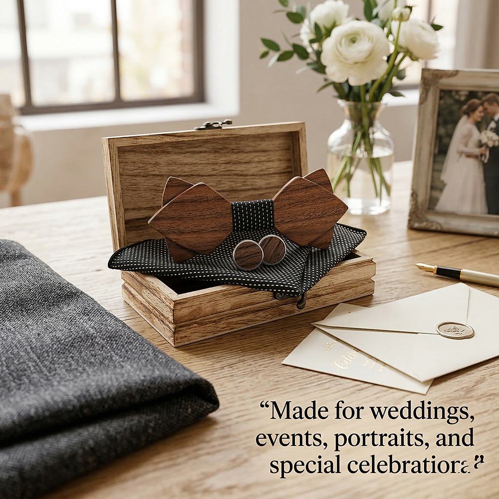 M484 M484  Sharp Diamond Bow Tie Set, Walnut — view 4