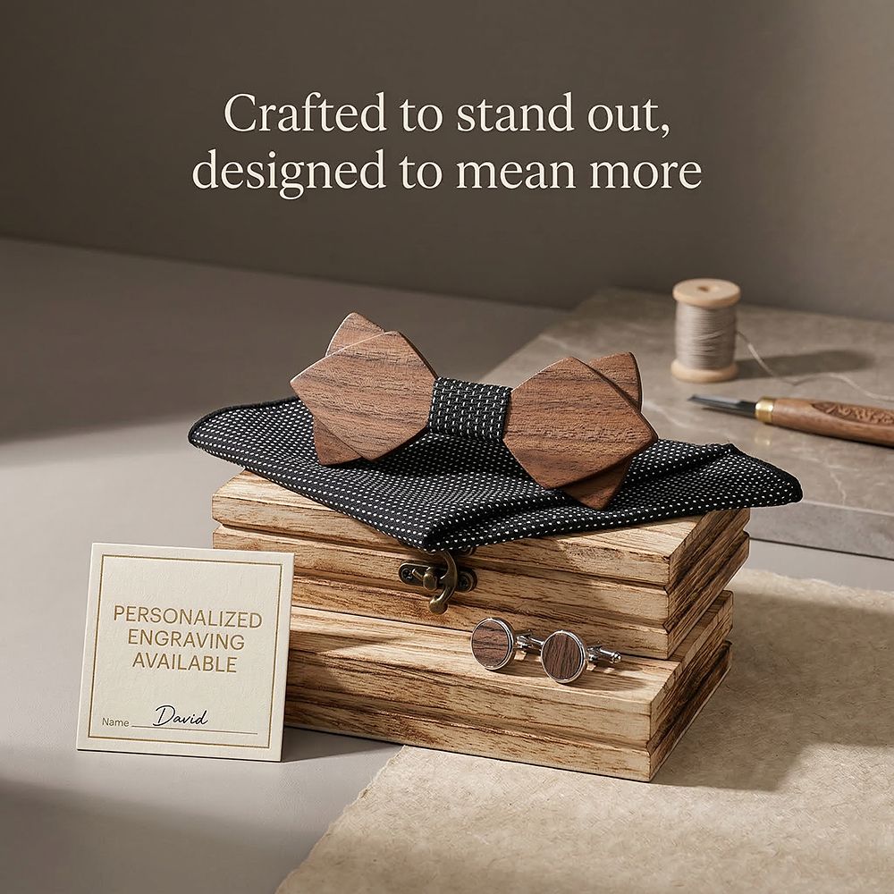 M484 M484  Sharp Diamond Bow Tie Set, Walnut — view 8