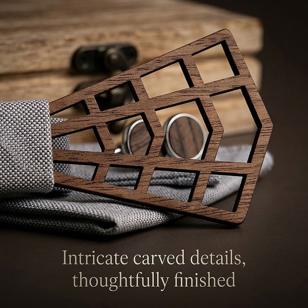 M487 M487  3D Lattice Cutout Bow Tie Set, Walnut — view 3