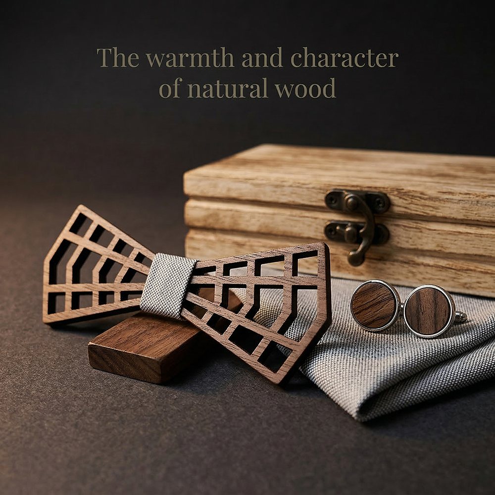 M487 M487  3D Lattice Cutout Bow Tie Set, Walnut — view 5