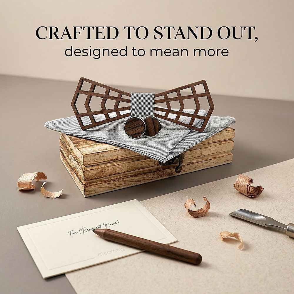 M487 M487  3D Lattice Cutout Bow Tie Set, Walnut — view 7