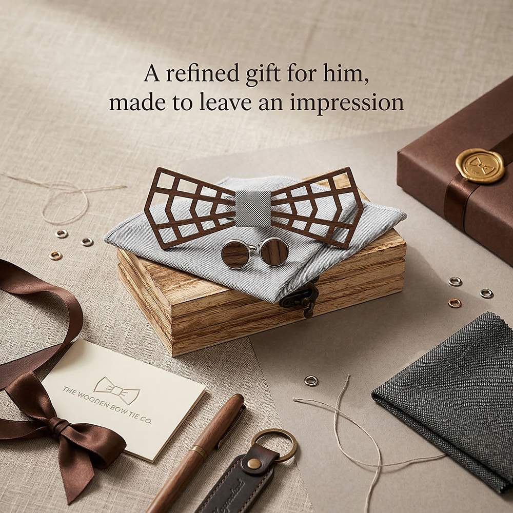 M487 M487  3D Lattice Cutout Bow Tie Set, Walnut — view 9