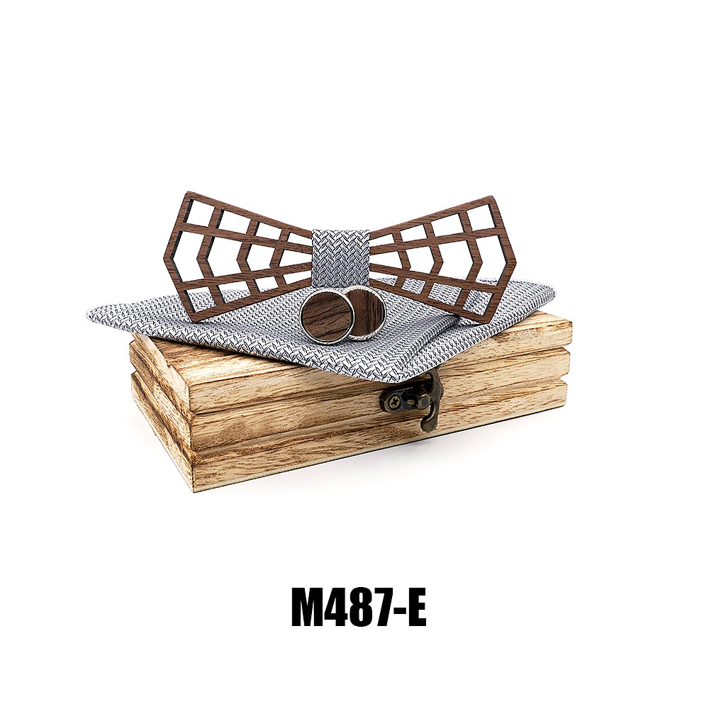 M487 M487  3D Lattice Cutout Bow Tie Set, Walnut — colour E