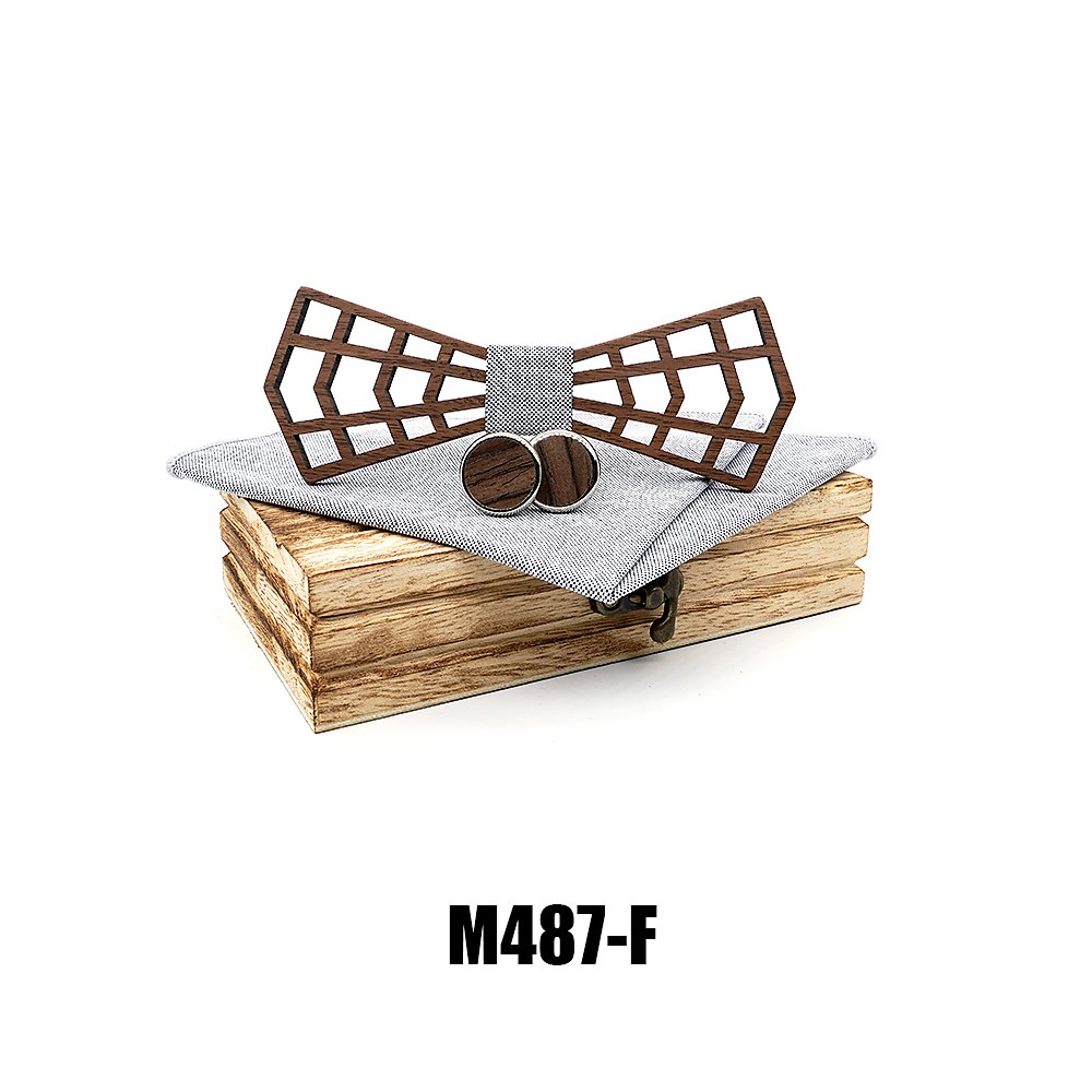 M487 M487  3D Lattice Cutout Bow Tie Set, Walnut — colour F