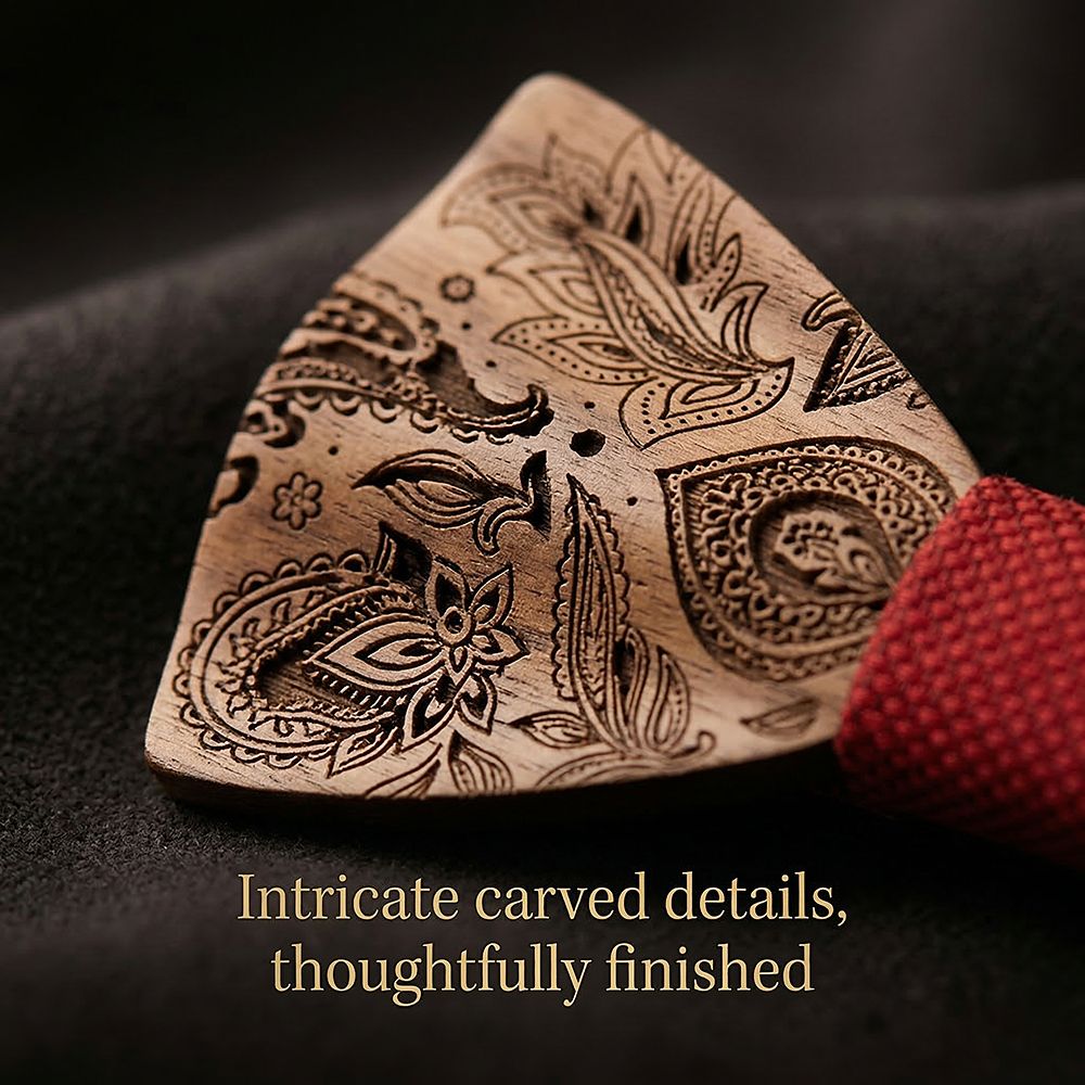 M489 M489  Engraved Paisley Bow Tie Set, Walnut — view 3