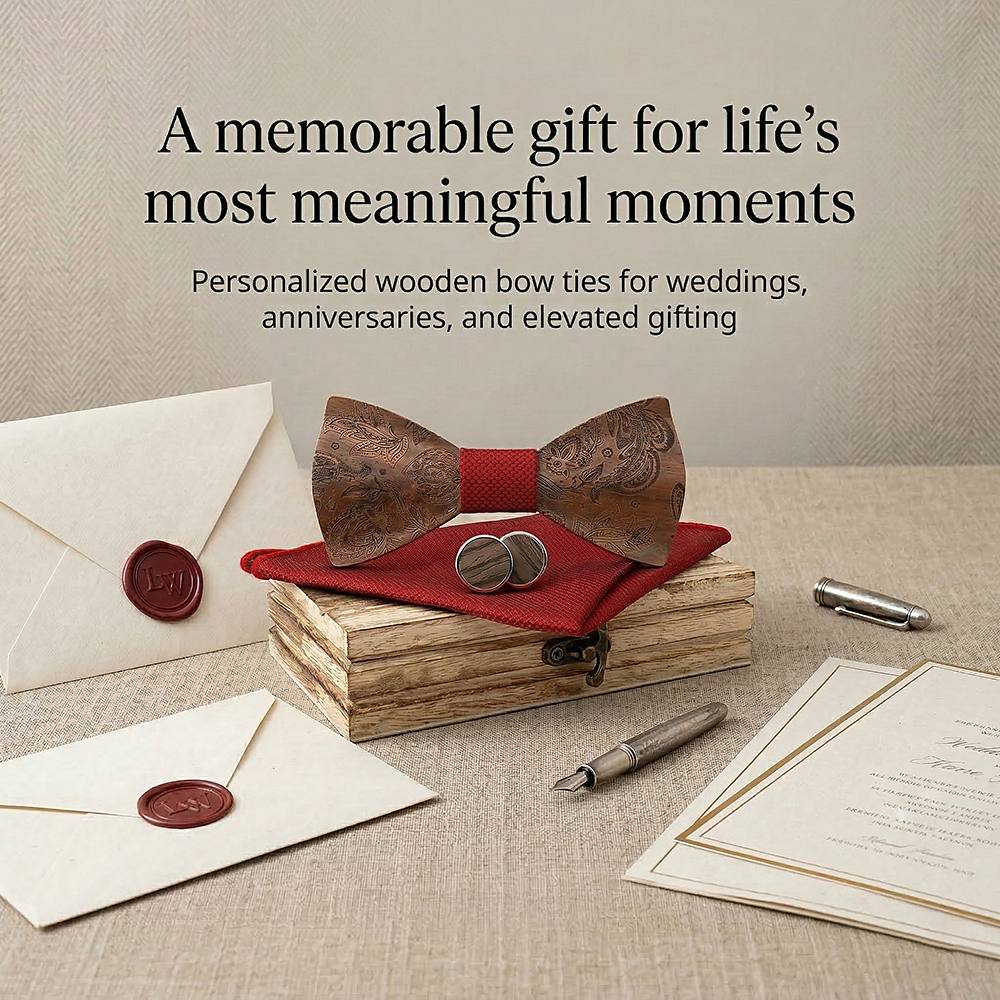 M489 M489  Engraved Paisley Bow Tie Set, Walnut — view 5